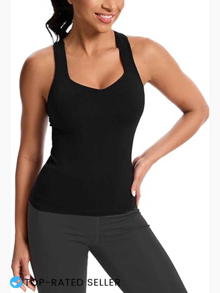 Seamless Racerback Tank Top With Built-In Bra Stretchy Athletic Camisole